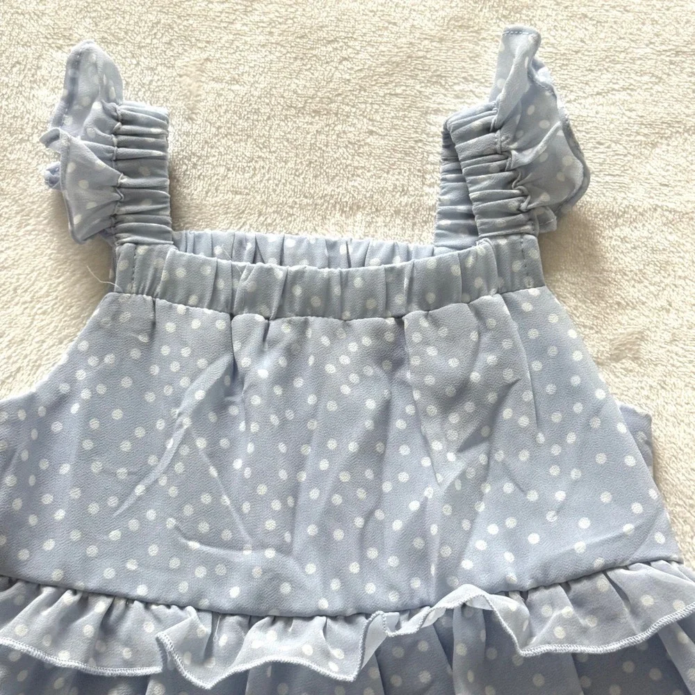 Rave Editions Girls 2T Blue‎ Polka Dot Tiered Ruffle Dress Toddler Party